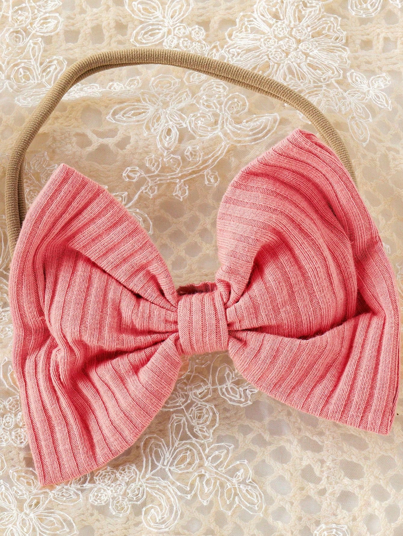 2pcs Set Casual Elegant Sweet Cute Baby Girl Bodysuit, Soft Breathable Solid Color Hollow Lace Tassel Trim Bodysuit And Headband Set