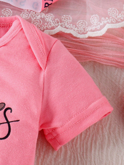 2pcs/Set Cute Letter Print Romper, Shorts & Headband Thin Summer Outfit For Baby Girls