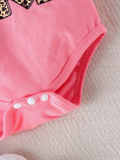 2pcs/Set Cute Letter Print Romper, Shorts & Headband Thin Summer Outfit For Baby Girls