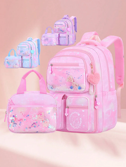 2pcs/Set Girls Backpack With Handbag, School Backpack For Girls, 15.6 Inch Laptop Backpack, Butterfly Bookbag Travel Bag, Back To School Essential, Suitable For Teenage Girls, Students, Middle And Hig