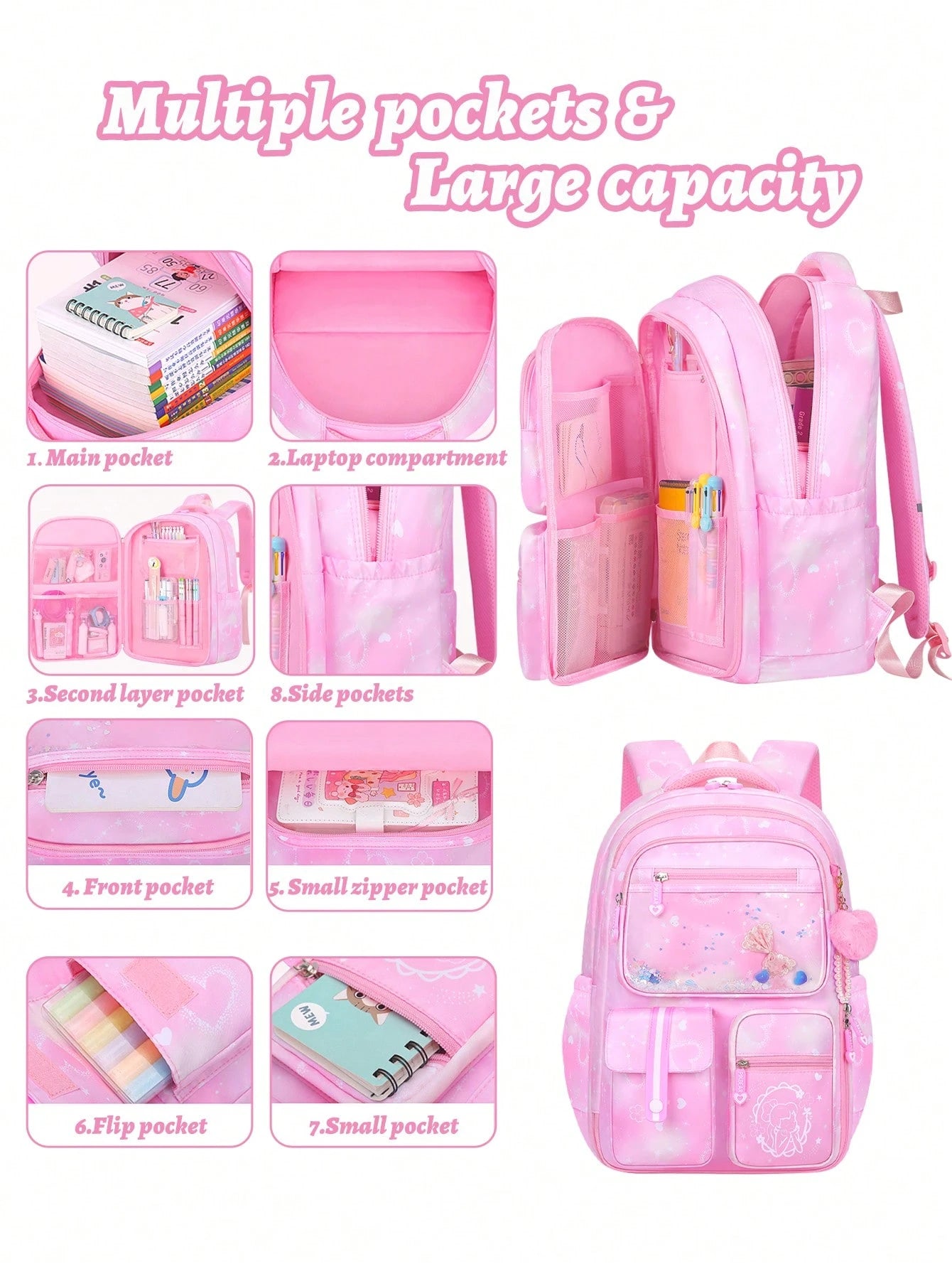 2pcs/Set Girls Backpack With Handbag, School Backpack For Girls, 15.6 Inch Laptop Backpack, Butterfly Bookbag Travel Bag, Back To School Essential, Suitable For Teenage Girls, Students, Middle And Hig