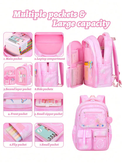 2pcs/Set Girls Backpack With Handbag, School Backpack For Girls, 15.6 Inch Laptop Backpack, Butterfly Bookbag Travel Bag, Back To School Essential, Suitable For Teenage Girls, Students, Middle And Hig