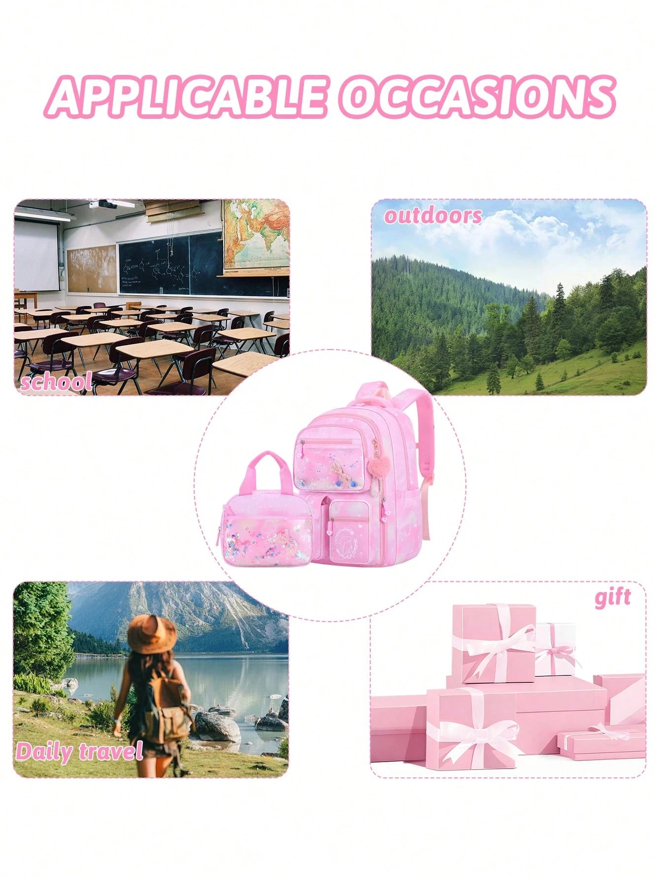 2pcs/Set Girls Backpack With Handbag, School Backpack For Girls, 15.6 Inch Laptop Backpack, Butterfly Bookbag Travel Bag, Back To School Essential, Suitable For Teenage Girls, Students, Middle And Hig