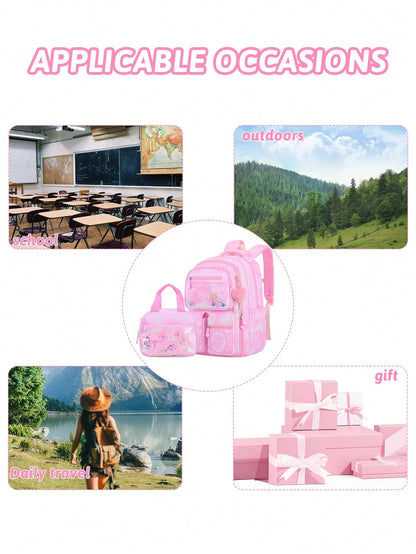 2pcs/Set Girls Backpack With Handbag, School Backpack For Girls, 15.6 Inch Laptop Backpack, Butterfly Bookbag Travel Bag, Back To School Essential, Suitable For Teenage Girls, Students, Middle And Hig