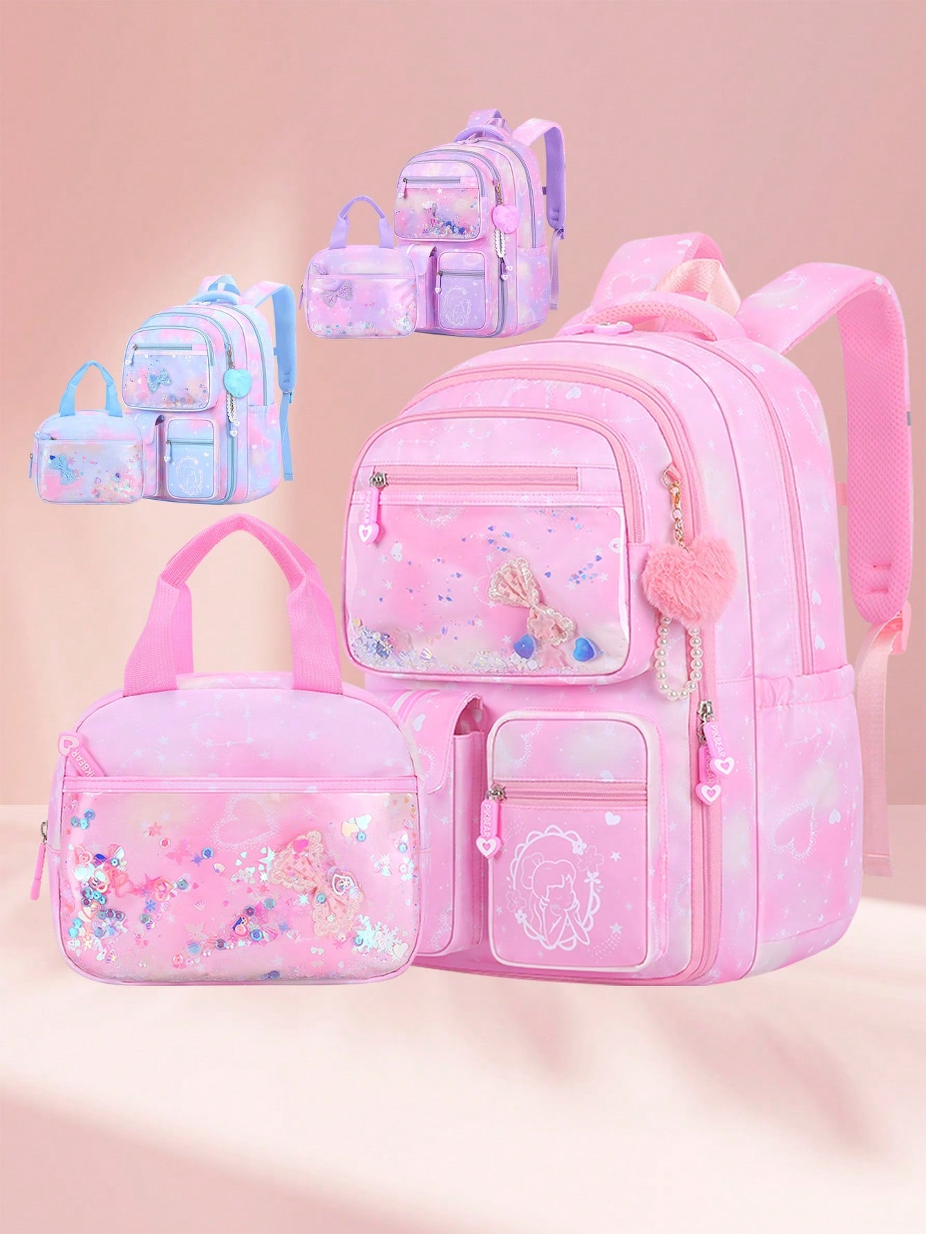 2pcs/Set Girls Backpack With Handbag, School Backpack For Girls, 15.6 Inch Laptop Backpack, Butterfly Bookbag Travel Bag, Back To School Essential, Suitable For Teenage Girls, Students, Middle And Hig