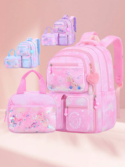 2pcs/Set Girls Backpack With Handbag, School Backpack For Girls, 15.6 Inch Laptop Backpack, Butterfly Bookbag Travel Bag, Back To School Essential, Suitable For Teenage Girls, Students, Middle And Hig