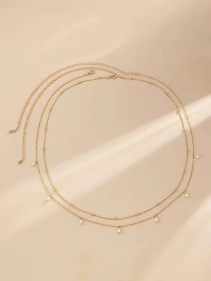 2pcs/Set Handmade Faux Pearl Pendant Waist Chain, Adjustable Chain Length