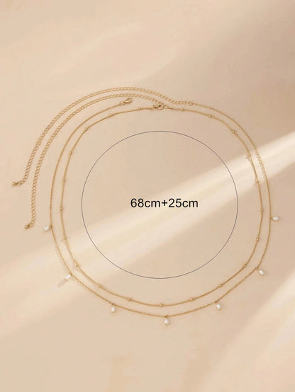2pcs/Set Handmade Faux Pearl Pendant Waist Chain, Adjustable Chain Length