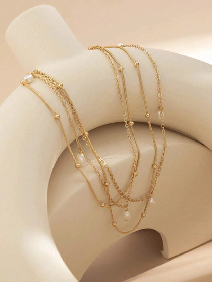 2pcs/Set Handmade Faux Pearl Pendant Waist Chain, Adjustable Chain Length