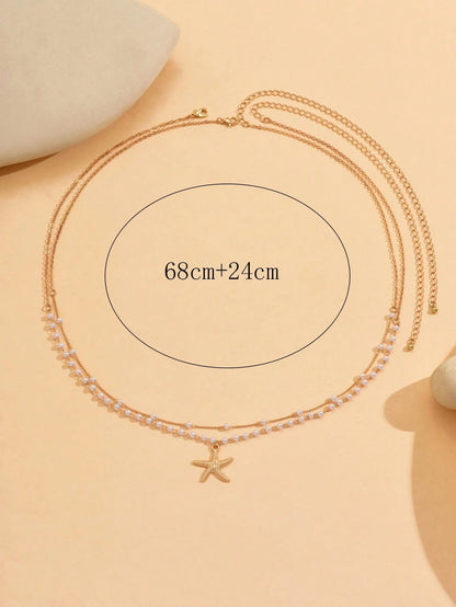 2pcs/Set Handmade Faux Pearl Pendant Waist Chain, Adjustable Chain Length