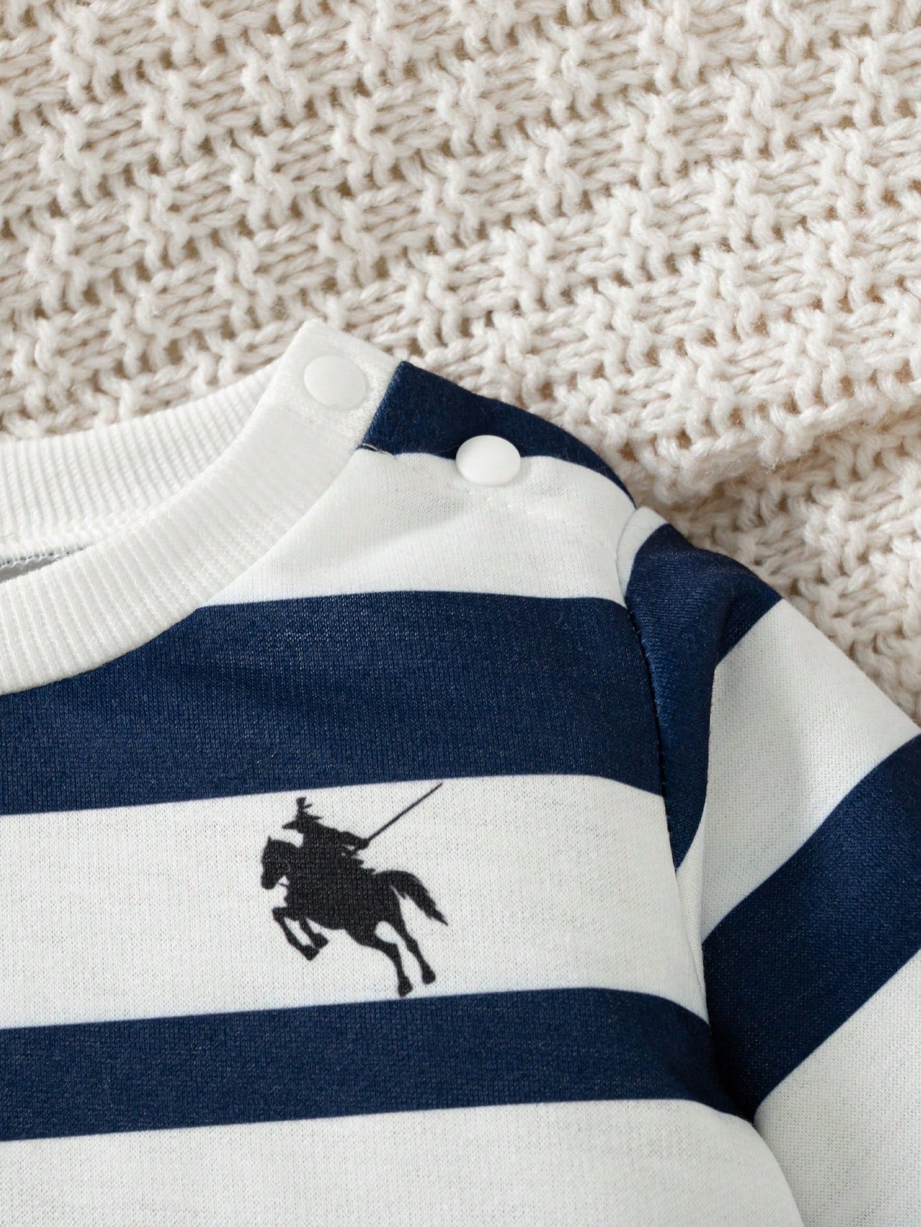 2pcs Set Newborn Casual Knitted Striped Print Crew Neck Long Sleeve Top + Solid Color Print Long Pants, Versatile Outfit