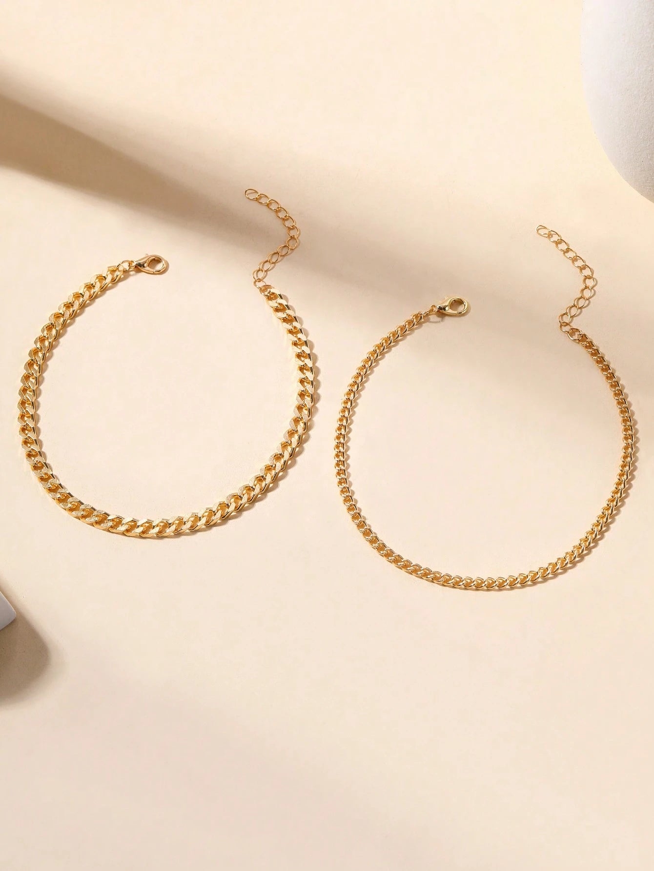 2pcs/set Vintage & Fashionable Simple Chain Style Double Layer Anklet For Women