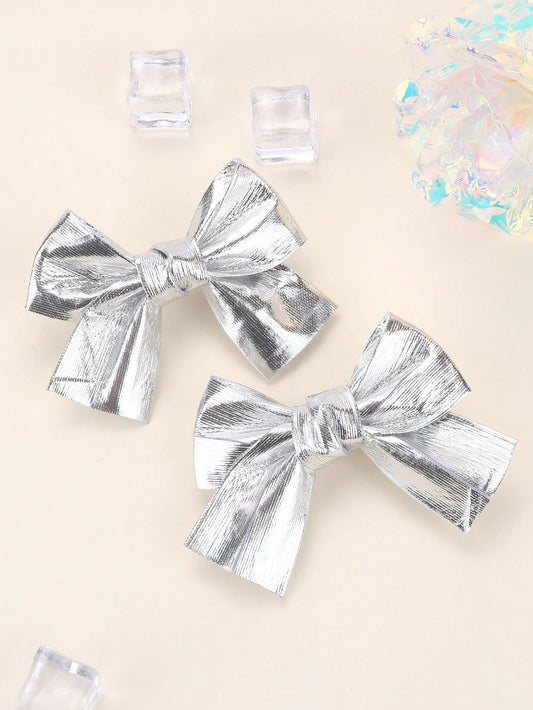 2pcs Silver Butterfly Hair Clips, Shiny Silver Hair Clips With Full Lining, Suitable For Children, Shiny Cute Hair Clips With Short Tails, Children's Hair Accessories, Valentine's Day Heart-Shaped Gif