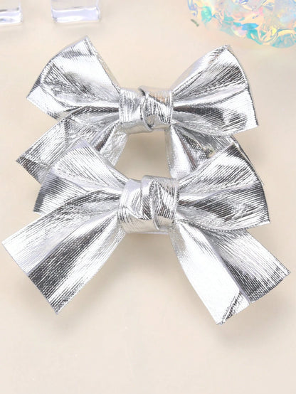 2pcs Silver Butterfly Hair Clips, Shiny Silver Hair Clips With Full Lining, Suitable For Children, Shiny Cute Hair Clips With Short Tails, Children's Hair Accessories, Valentine's Day Heart-Shaped Gif