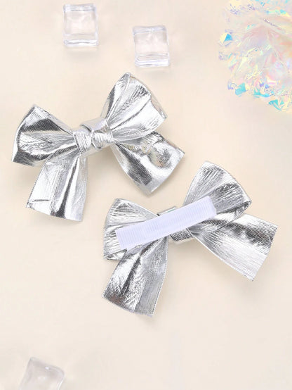 2pcs Silver Butterfly Hair Clips, Shiny Silver Hair Clips With Full Lining, Suitable For Children, Shiny Cute Hair Clips With Short Tails, Children's Hair Accessories, Valentine's Day Heart-Shaped Gif