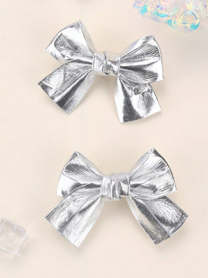 2pcs Silver Butterfly Hair Clips, Shiny Silver Hair Clips With Full Lining, Suitable For Children, Shiny Cute Hair Clips With Short Tails, Children's Hair Accessories, Valentine's Day Heart-Shaped Gif