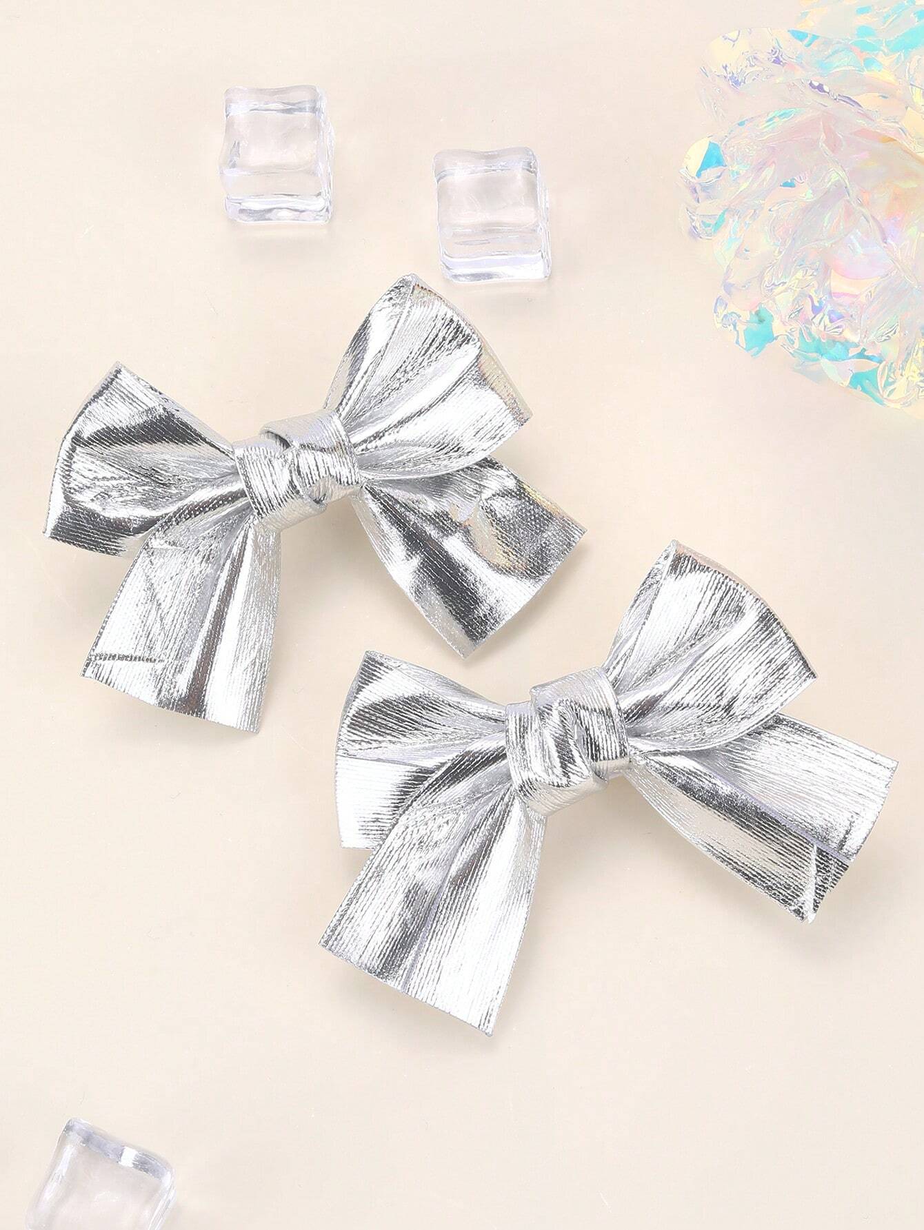 2pcs Silver Butterfly Hair Clips, Shiny Silver Hair Clips With Full Lining, Suitable For Children, Shiny Cute Hair Clips With Short Tails, Children's Hair Accessories, Valentine's Day Heart-Shaped Gif
