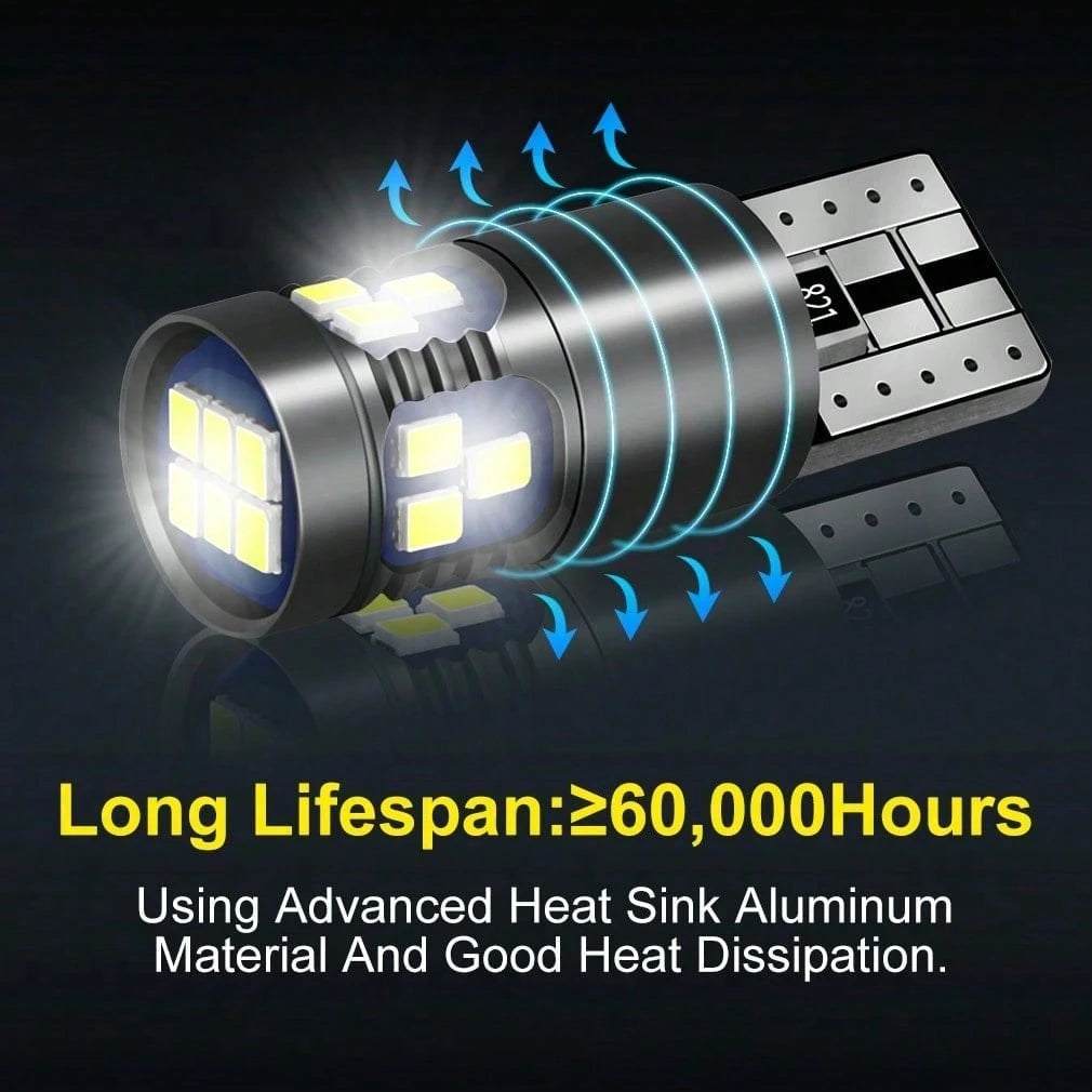 2Pcs T10 3570 CSP LED Bulbs 15000LM 6000K White, App-Control RGB & Cool White, Canbus Error Free For Cayenne, 12V/24V Car Headlight