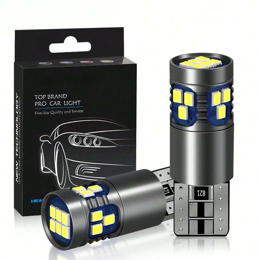 2Pcs T10 3570 CSP LED Bulbs 15000LM 6000K White, App-Control RGB & Cool White, Canbus Error Free For Cayenne, 12V/24V Car Headlight