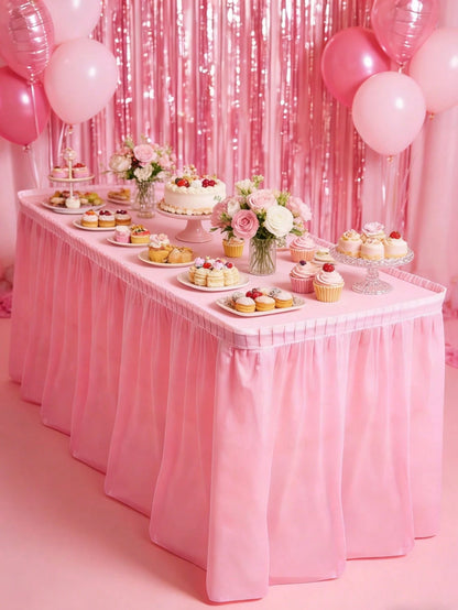 2pcs Tablecloth And Table Skirt Set, Table Runner, Tablecloth, Disposable Tablecloth, Square Tablecloth, Pink Party Table Skirt, Birthday Party Table Decor, Home Birthday Decor, Birthday Party Supplie