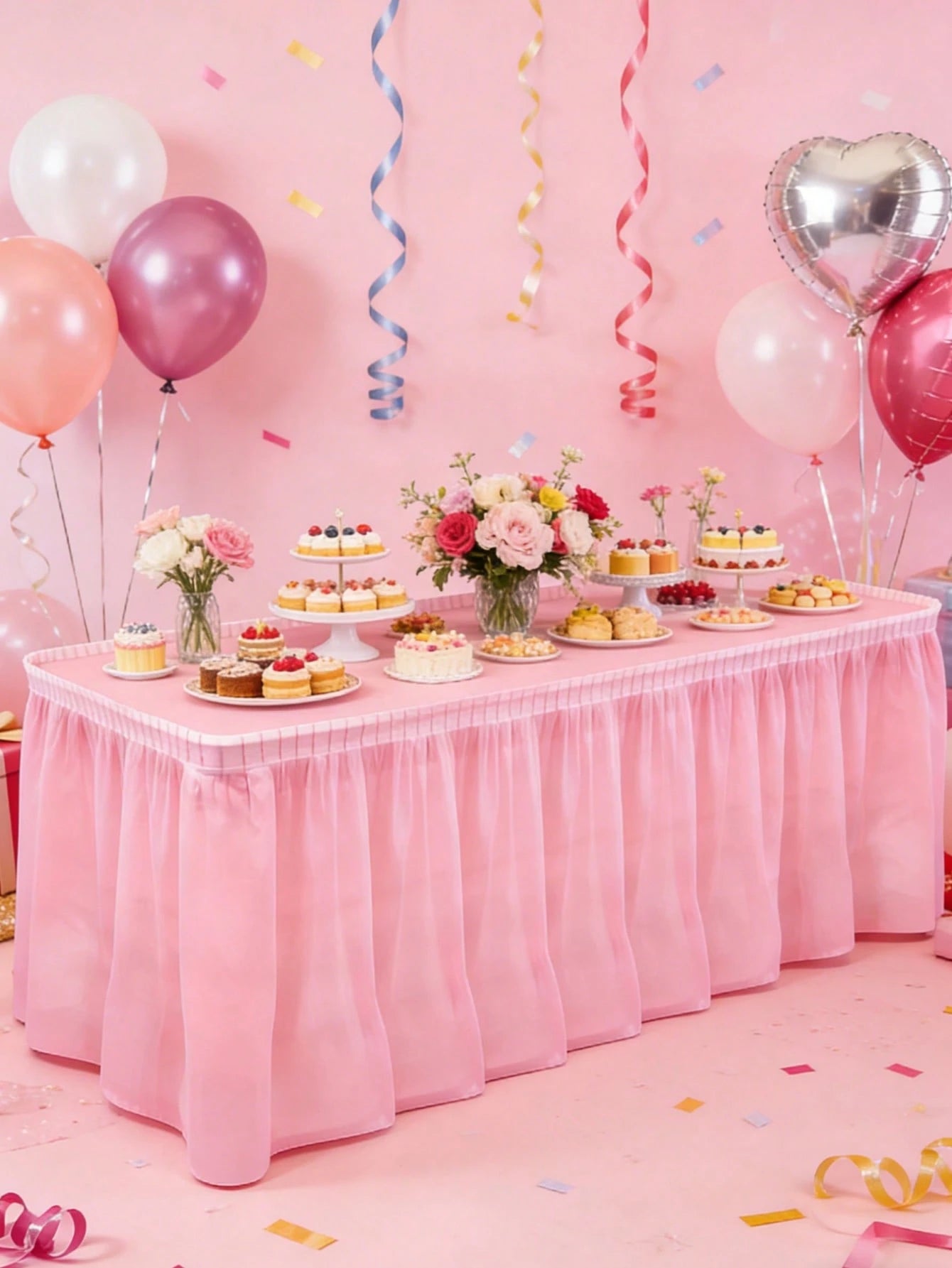 2pcs Tablecloth And Table Skirt Set, Table Runner, Tablecloth, Disposable Tablecloth, Square Tablecloth, Pink Party Table Skirt, Birthday Party Table Decor, Home Birthday Decor, Birthday Party Supplie