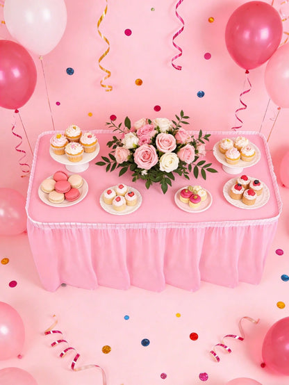 2pcs Tablecloth And Table Skirt Set, Table Runner, Tablecloth, Disposable Tablecloth, Square Tablecloth, Pink Party Table Skirt, Birthday Party Table Decor, Home Birthday Decor, Birthday Party Supplie