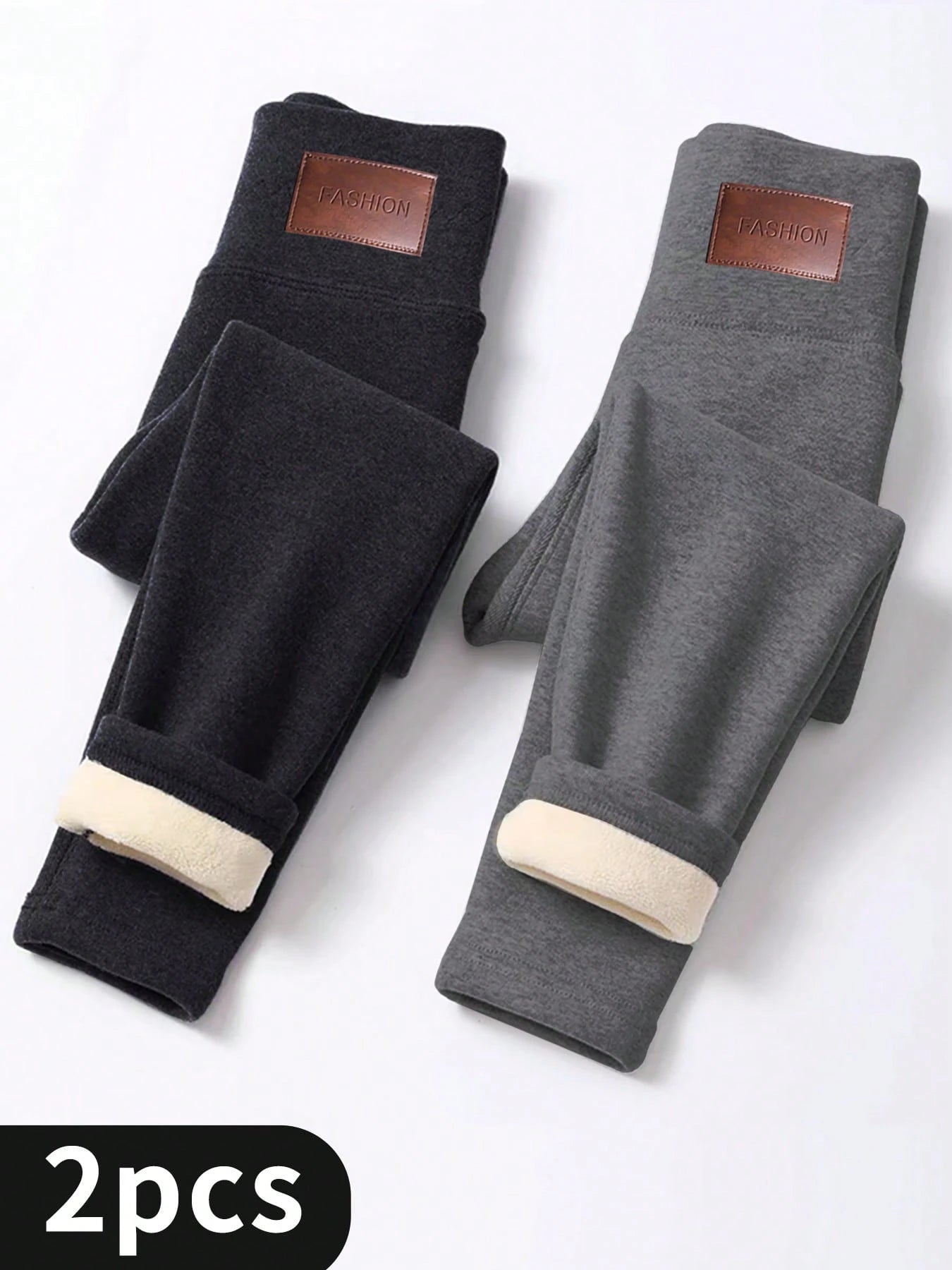 2PCS Thermal Lined Leggings Women- Thick Soft High Waisted Black Tummy Control Thermal Warm Velvet Pants For Cold Winter