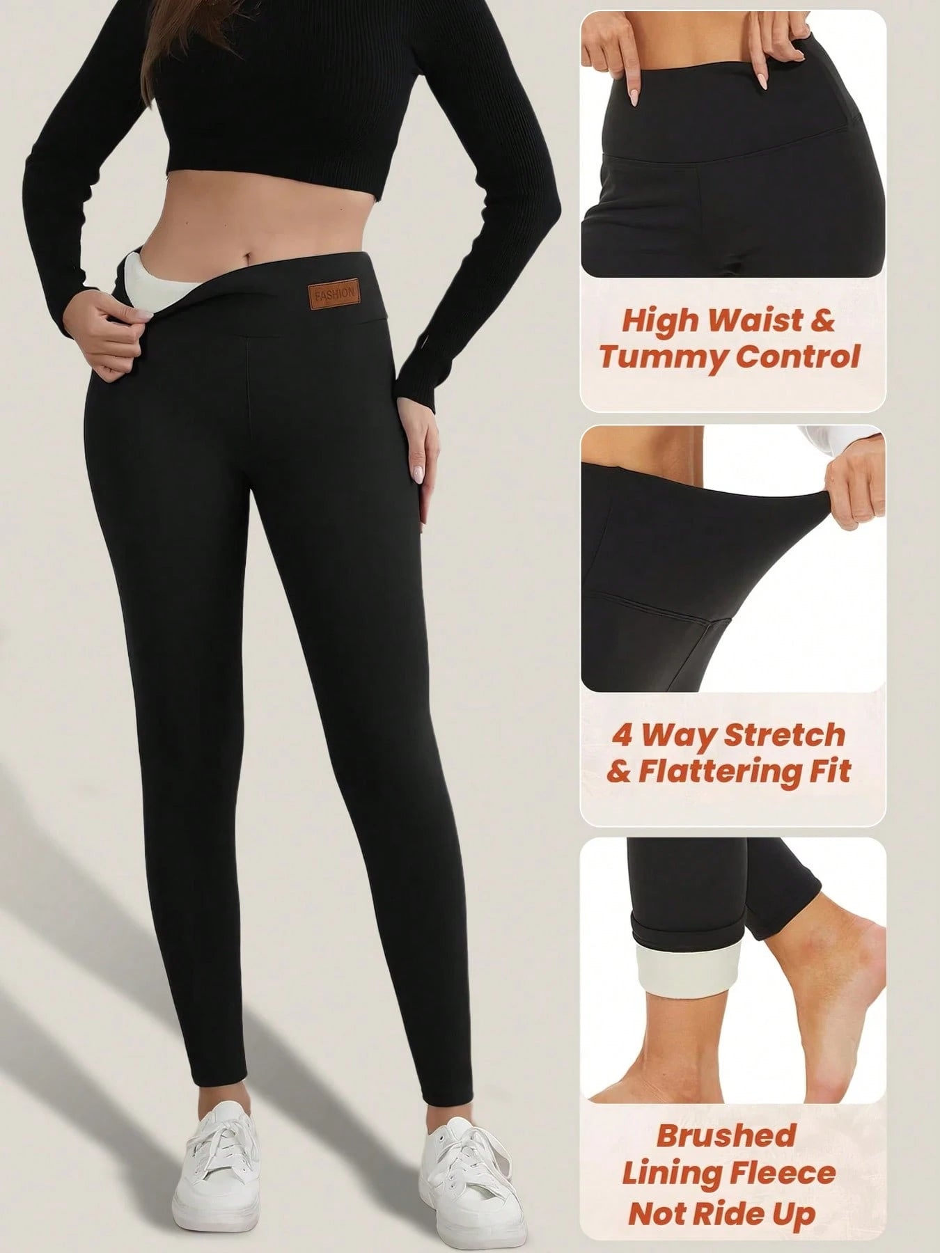 2PCS Thermal Lined Leggings Women- Thick Soft High Waisted Black Tummy Control Thermal Warm Velvet Pants For Cold Winter