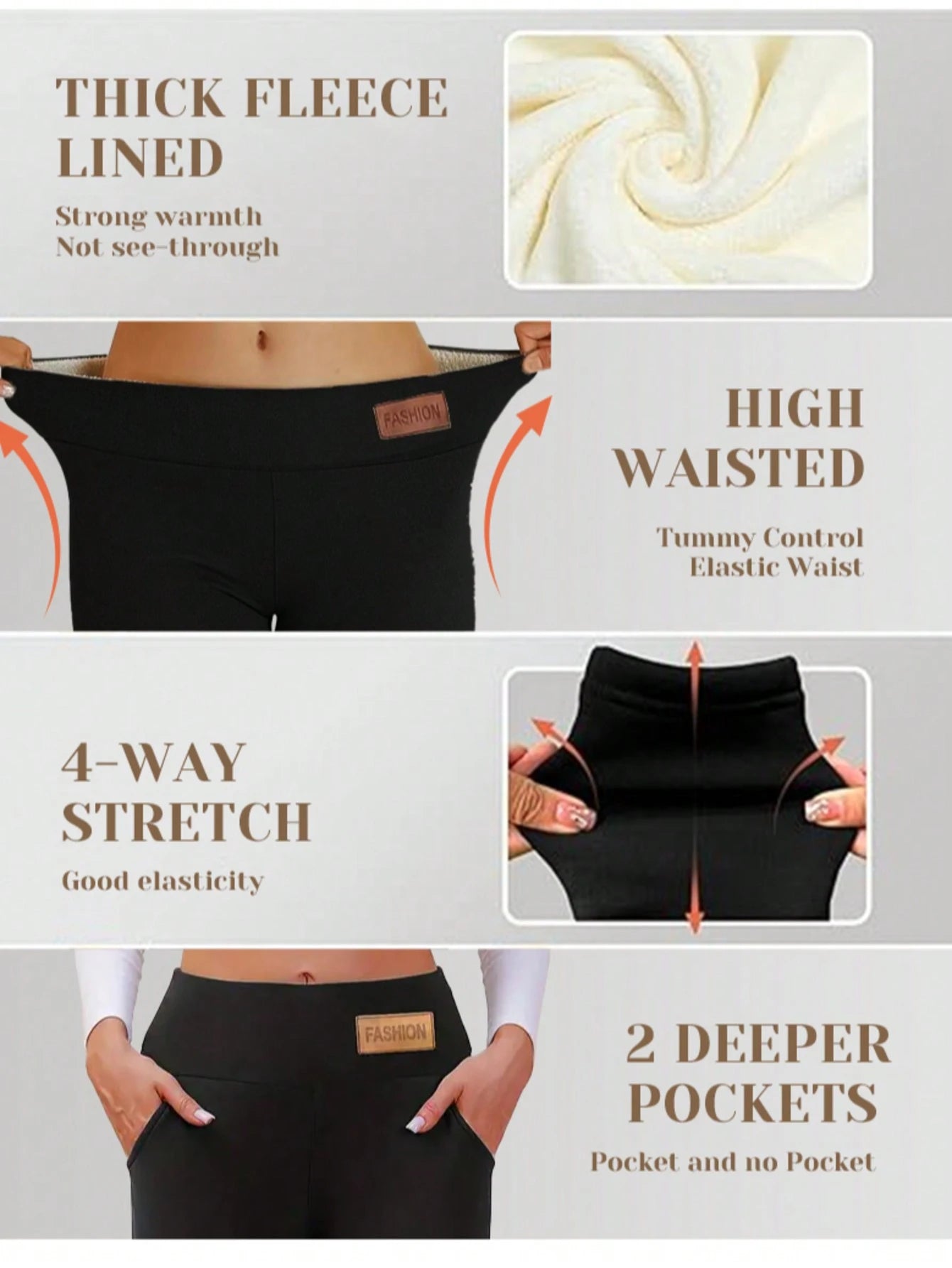 2PCS Thermal Lined Leggings Women- Thick Soft High Waisted Black Tummy Control Thermal Warm Velvet Pants For Cold Winter