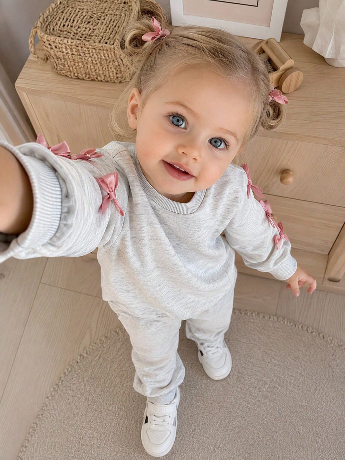 2pcs Toddler Baby Infant Girls Cute Y2K Pink Bow Knot Long Sleeve Soft Thick Hoodies Sweatpants 2 Piece Sets Clothes Back To School Fall Squishy Tops