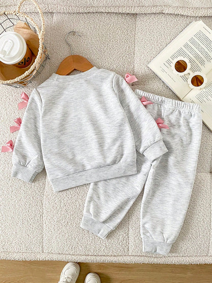 2pcs Toddler Baby Infant Girls Cute Y2K Pink Bow Knot Long Sleeve Soft Thick Hoodies Sweatpants 2 Piece Sets Clothes Back To School Fall Squishy Tops