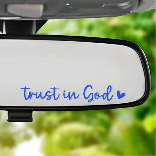 2PCS Trust In God Rearview Mirror Decals, Self Affirmation Decor Waterproof Vinyl Car Mirror Sticker, Christian Jesus Car Decal Religious Decor Window Laptop Tumbler (Blue)