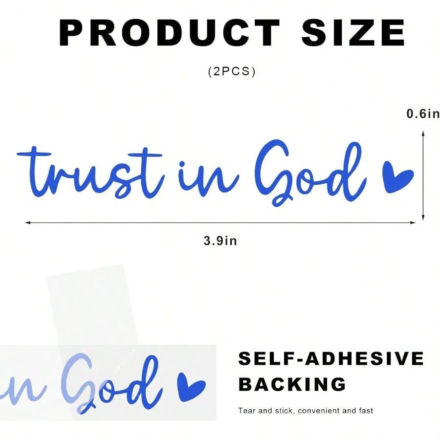 2PCS Trust In God Rearview Mirror Decals, Self Affirmation Decor Waterproof Vinyl Car Mirror Sticker, Christian Jesus Car Decal Religious Decor Window Laptop Tumbler (Blue)