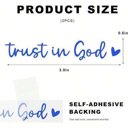 2PCS Trust In God Rearview Mirror Decals, Self Affirmation Decor Waterproof Vinyl Car Mirror Sticker, Christian Jesus Car Decal Religious Decor Window Laptop Tumbler (Blue)