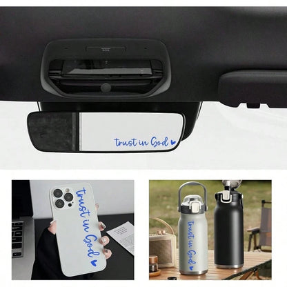 2PCS Trust In God Rearview Mirror Decals, Self Affirmation Decor Waterproof Vinyl Car Mirror Sticker, Christian Jesus Car Decal Religious Decor Window Laptop Tumbler (Blue)