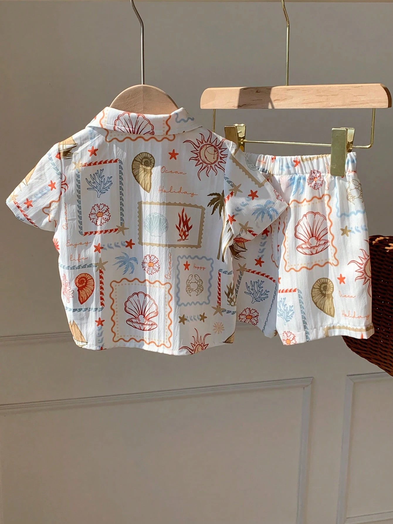 2pcs Unisex Baby Boy/Girl Casual Cute Vacation Style Short Sleeve Shirt And Shorts Set, Baby Boy Outfit Sets, Baby Boy Summer Clothes