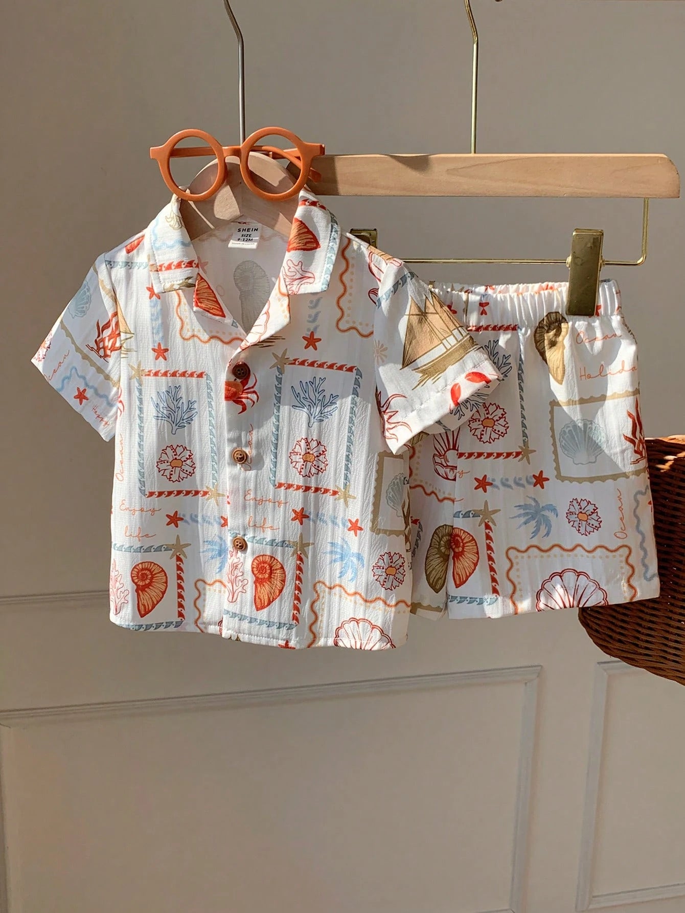 2pcs Unisex Baby Boy/Girl Casual Cute Vacation Style Short Sleeve Shirt And Shorts Set, Baby Boy Outfit Sets, Baby Boy Summer Clothes