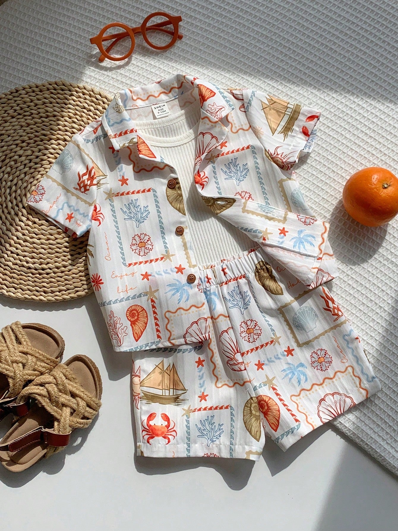 2pcs Unisex Baby Boy/Girl Casual Cute Vacation Style Short Sleeve Shirt And Shorts Set, Baby Boy Outfit Sets, Baby Boy Summer Clothes