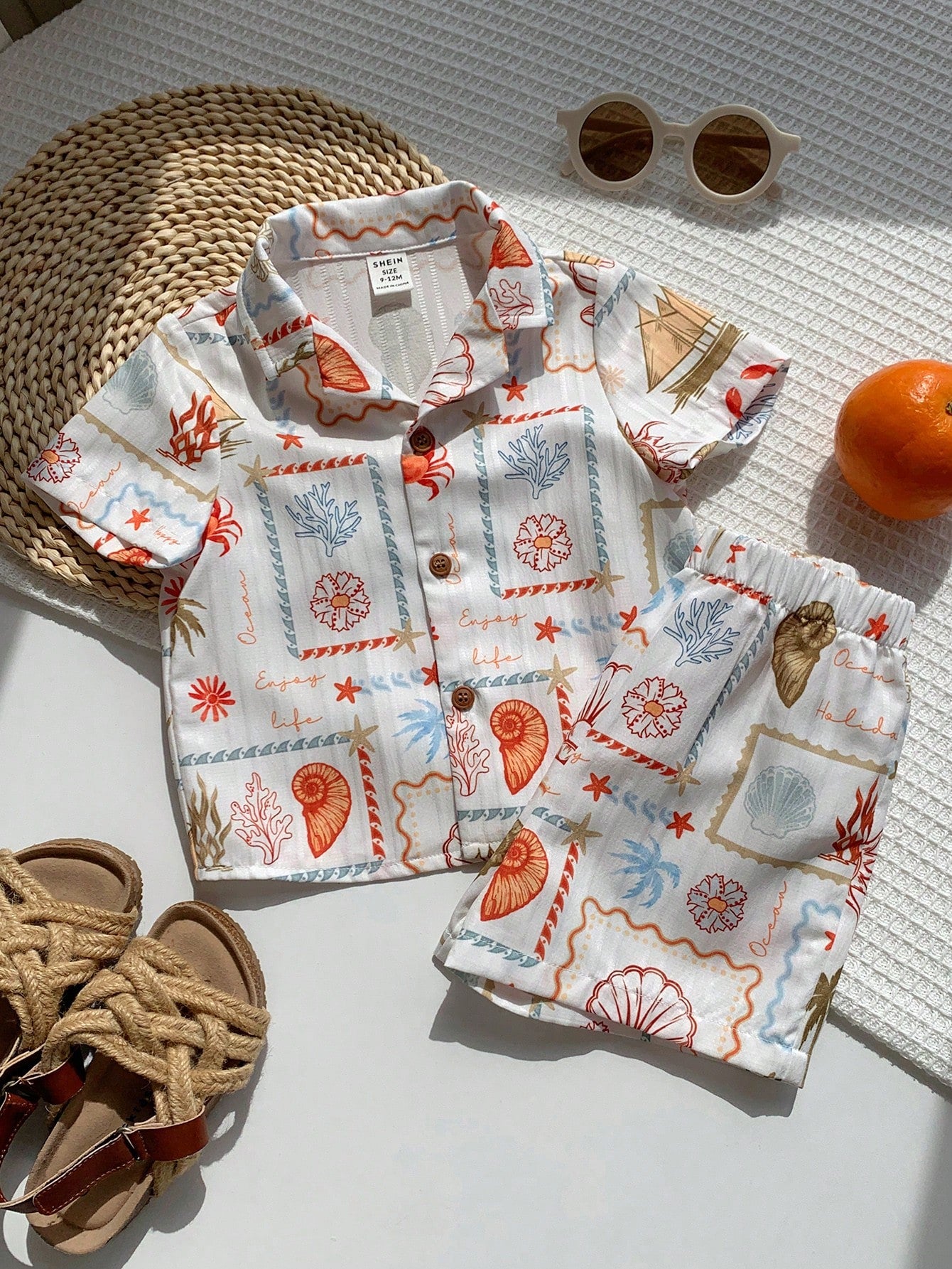 2pcs Unisex Baby Boy/Girl Casual Cute Vacation Style Short Sleeve Shirt And Shorts Set, Baby Boy Outfit Sets, Baby Boy Summer Clothes