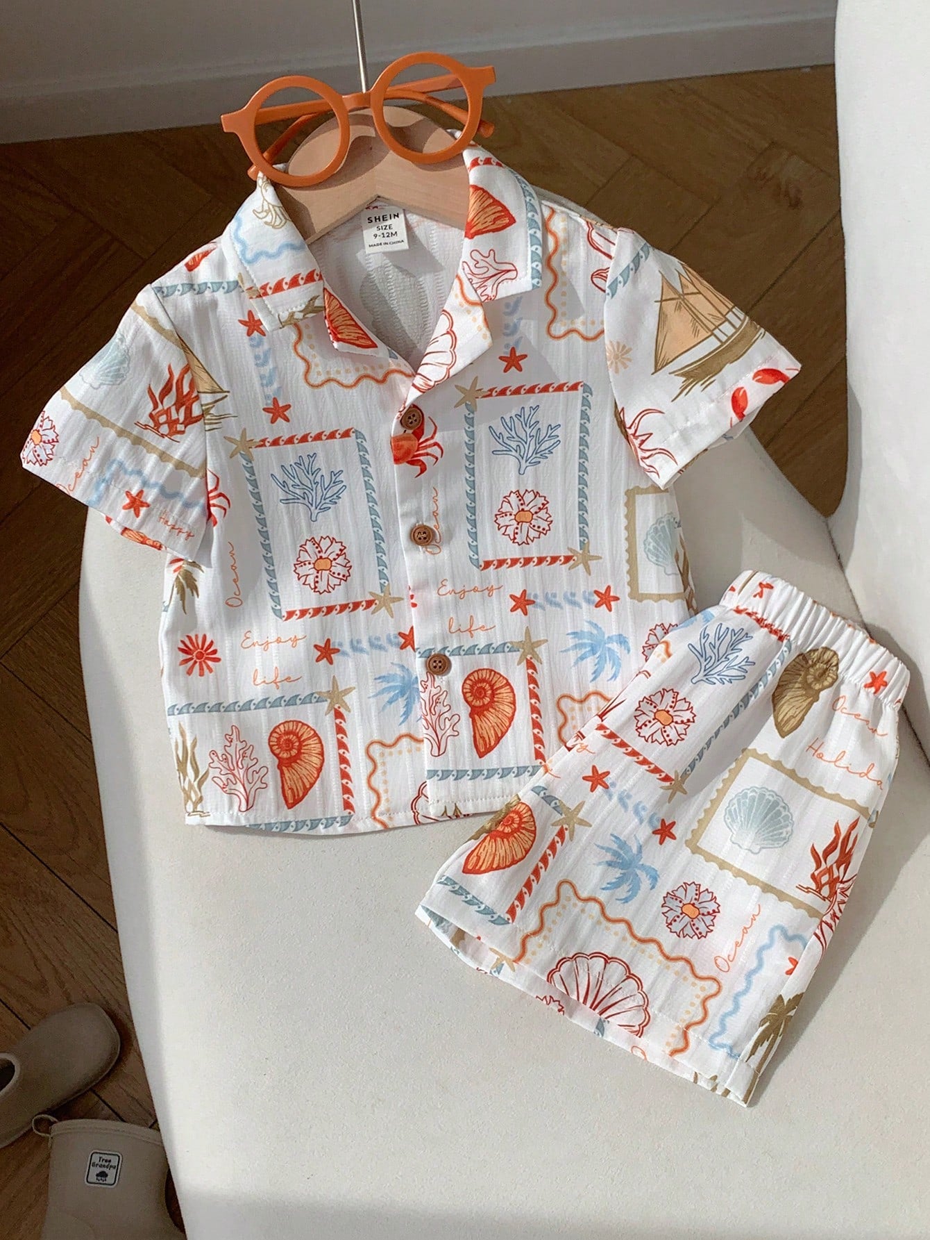 2pcs Unisex Baby Boy/Girl Casual Cute Vacation Style Short Sleeve Shirt And Shorts Set, Baby Boy Outfit Sets, Baby Boy Summer Clothes