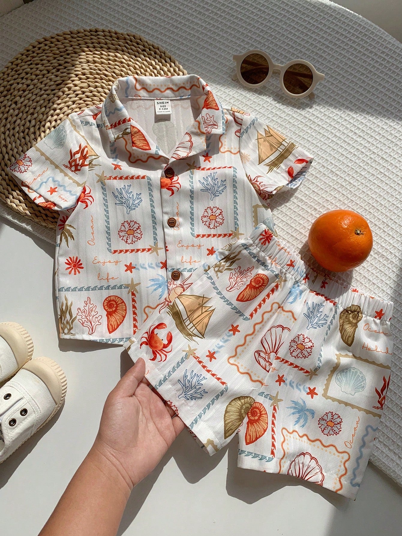 2pcs Unisex Baby Boy/Girl Casual Cute Vacation Style Short Sleeve Shirt And Shorts Set, Baby Boy Outfit Sets, Baby Boy Summer Clothes
