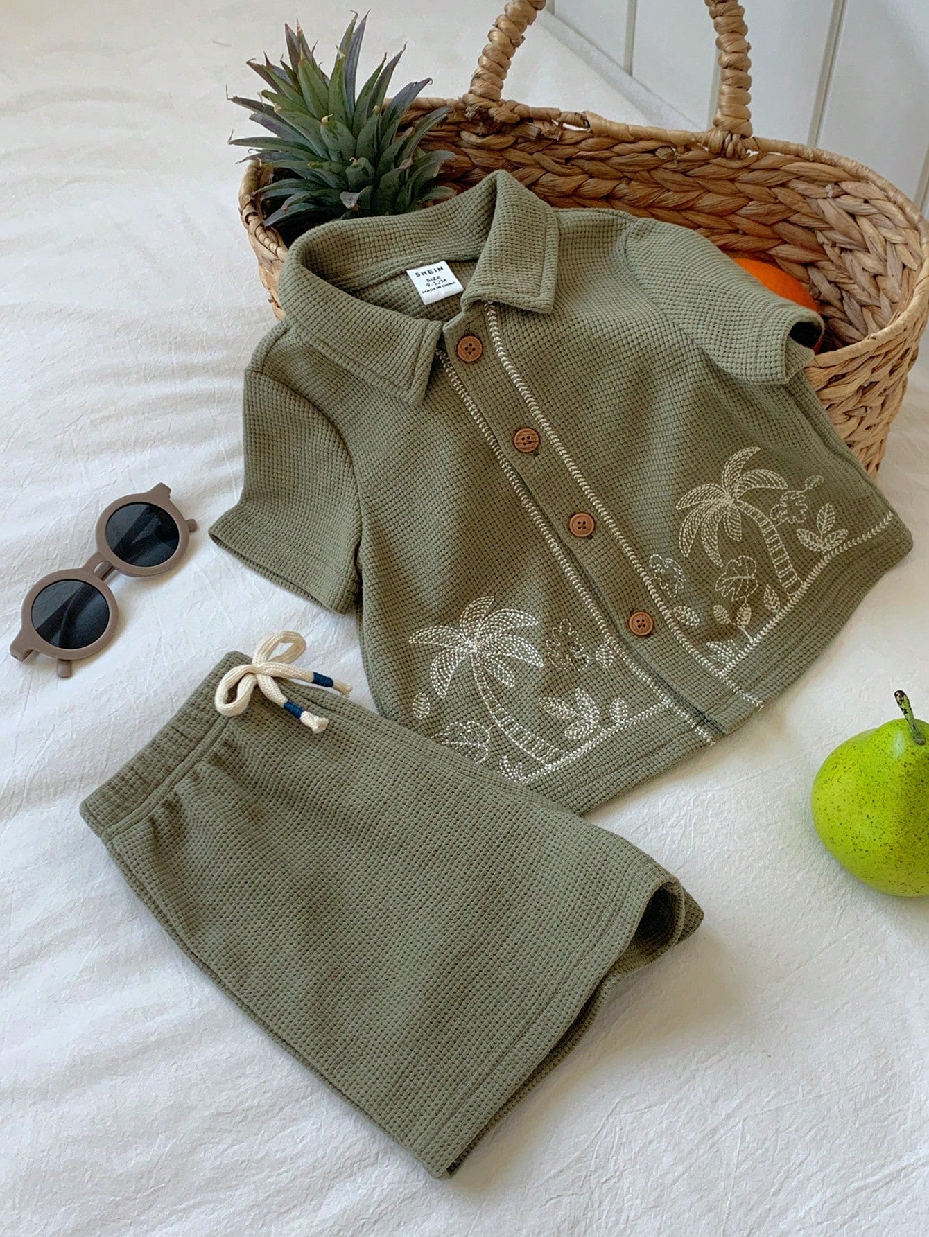 2pcs Unisex Baby Boy/Girl Casual Cute Vacation Style Short Sleeve Shirt And Shorts Set, Baby Boy Outfit Sets, Baby Boy Summer Clothes