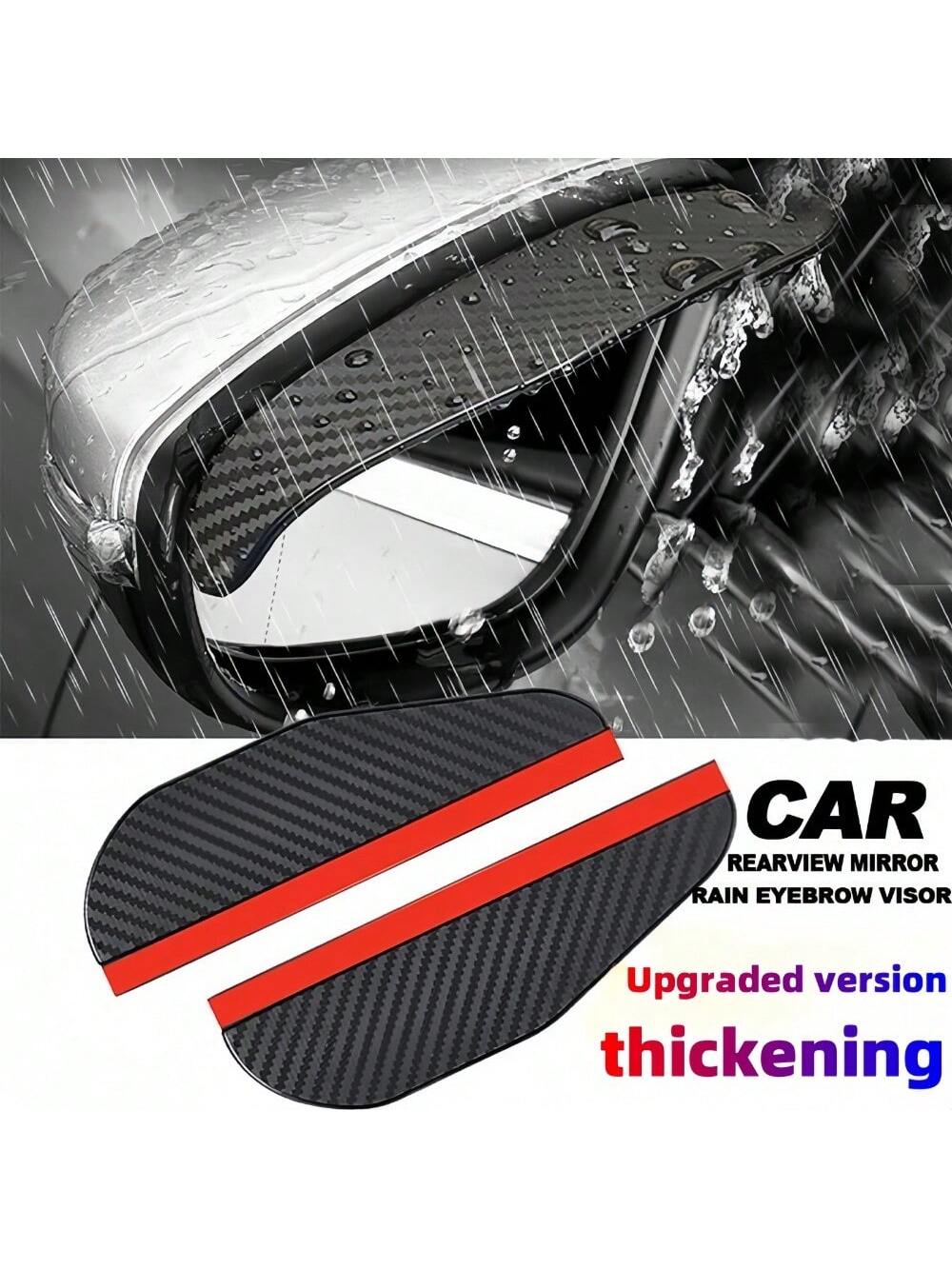 2pcs Upgraded Thickened Carbon Fiber Car Rain Visor Rearview Mirror, Universal Fit, Rainproof Function