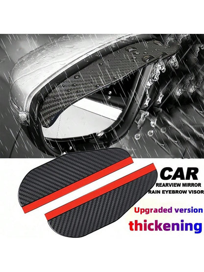 2pcs Upgraded Thickened Carbon Fiber Car Rain Visor Rearview Mirror, Universal Fit, Rainproof Function