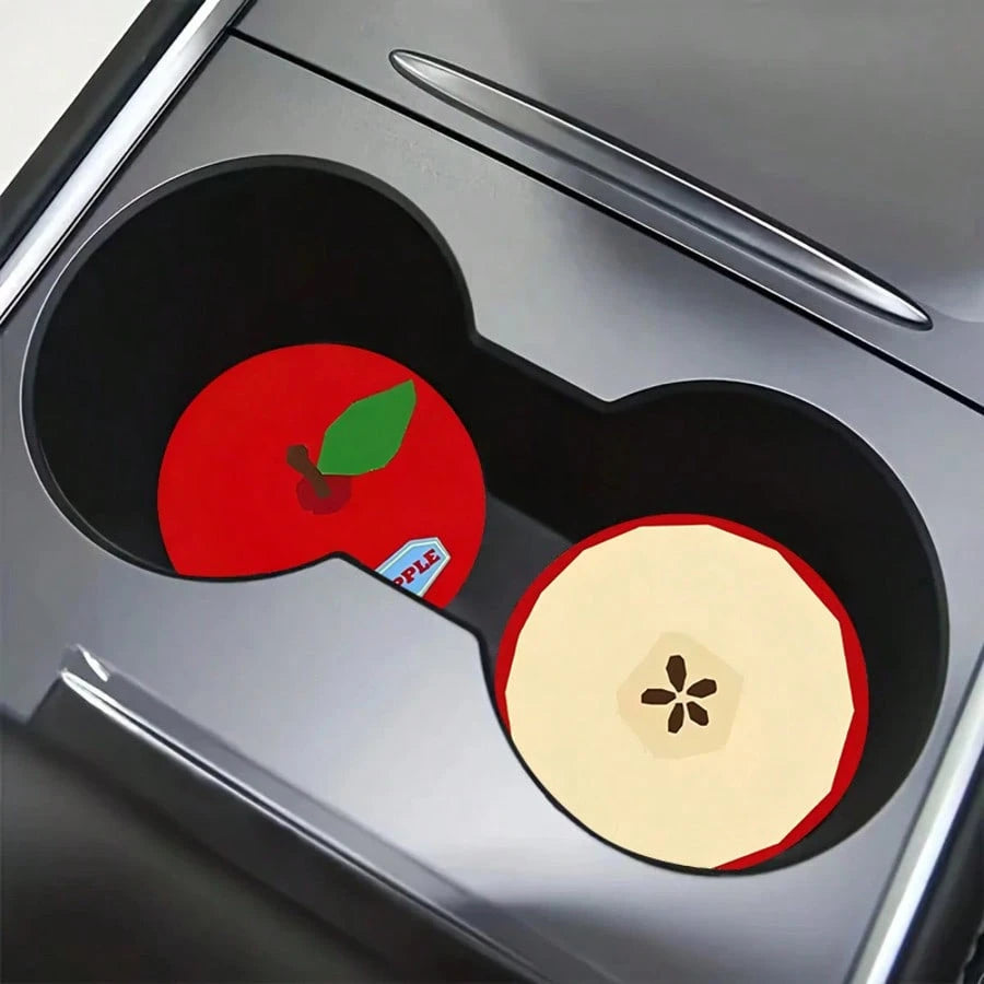 2pcs Vegetable & Fruit Car Cup Coasters, 2.75 Inch Round Decorative Car Cup Coasters, Home And Car Water Cup Coasters, Unisex Car Interior Accessories, Decorative Cup Coasters, Suitable As Holiday Bir