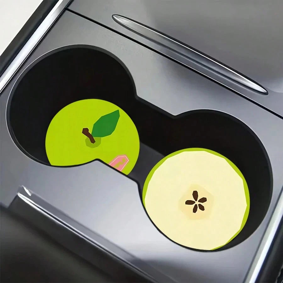 2pcs Vegetable & Fruit Car Cup Coasters, 2.75 Inch Round Decorative Car Cup Coasters, Home And Car Water Cup Coasters, Unisex Car Interior Accessories, Decorative Cup Coasters, Suitable As Holiday Bir