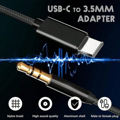3.5ft USB-C To AUX Audio Cable, Type-C To 3.5mm Male Headphone Audio Jack Cord/AUX Cord/3.5mm Earphone Car Stereo Cable, Better Compatibility Than Other USB-C To 3.5mm AUX Audio Cables, Compatible Wit