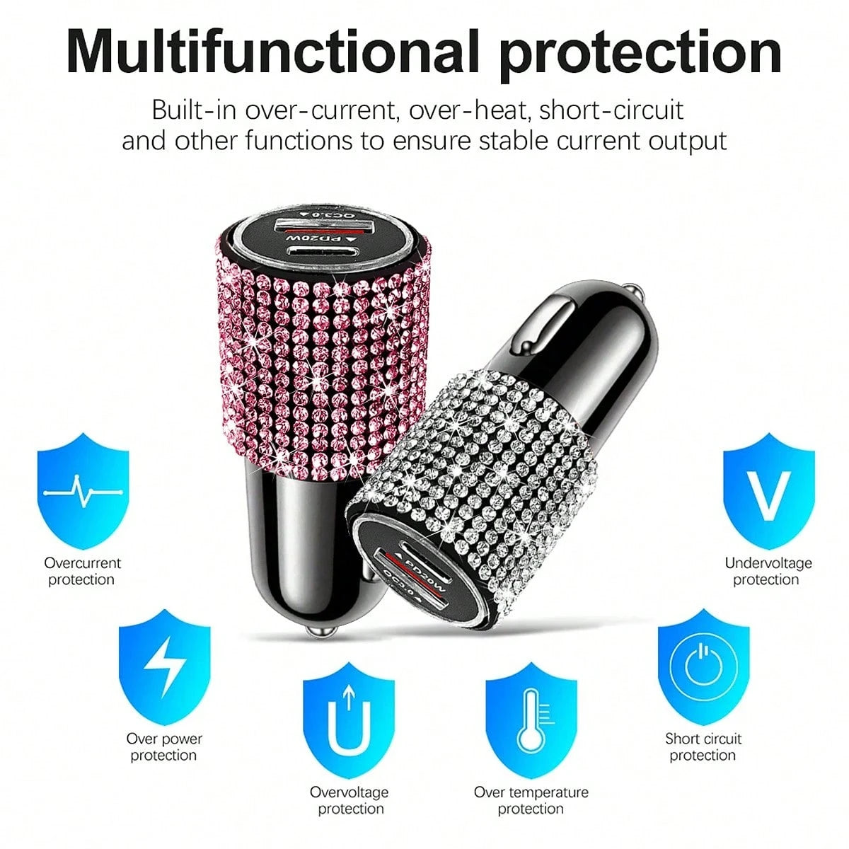 3-In-1 Butterfly Diamond Retractable Fast Charging Cable, 2/4 Port Fast Charger, 4-In-1 Multi-Port Voltage Display Car Charger, Compatible With IPhone 17 Pro Max/17 Pro/17 Air/17/16 Pro Max/16 Pro/16