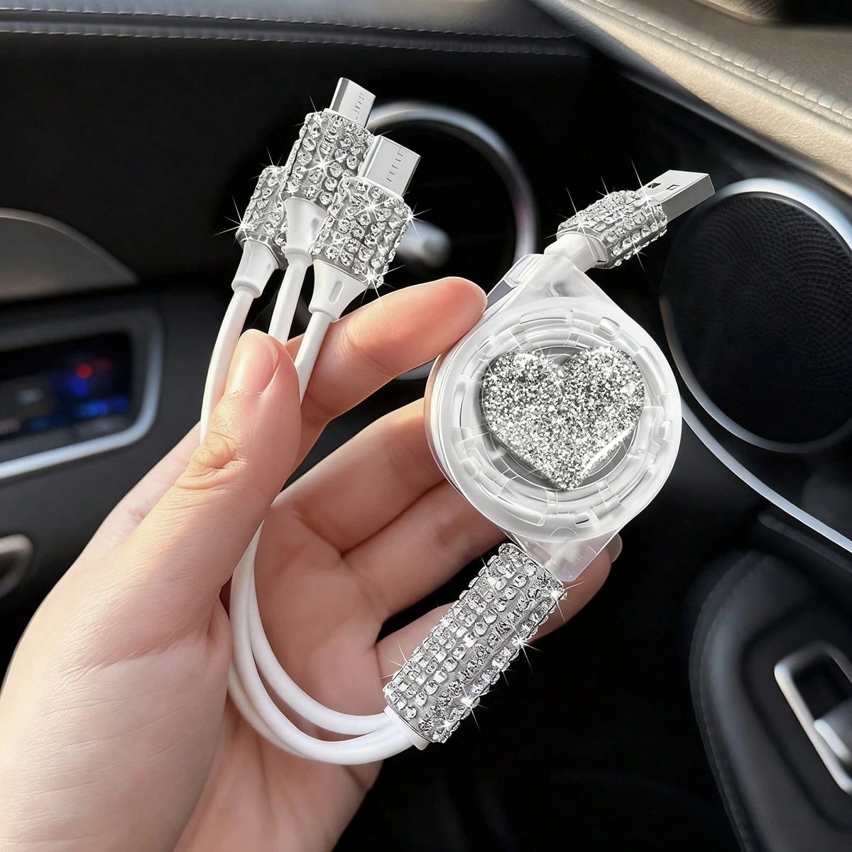 3-In-1 Butterfly Diamond Retractable Fast Charging Cable, 2/4 Port Fast Charger, 4-In-1 Multi-Port Voltage Display Car Charger, Compatible With IPhone 17 Pro Max/17 Pro/17 Air/17/16 Pro Max/16 Pro/16