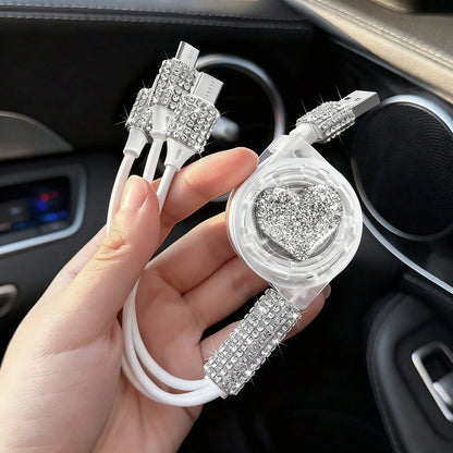 3-In-1 Butterfly Diamond Retractable Fast Charging Cable, 2/4 Port Fast Charger, 4-In-1 Multi-Port Voltage Display Car Charger, Compatible With IPhone 17 Pro Max/17 Pro/17 Air/17/16 Pro Max/16 Pro/16
